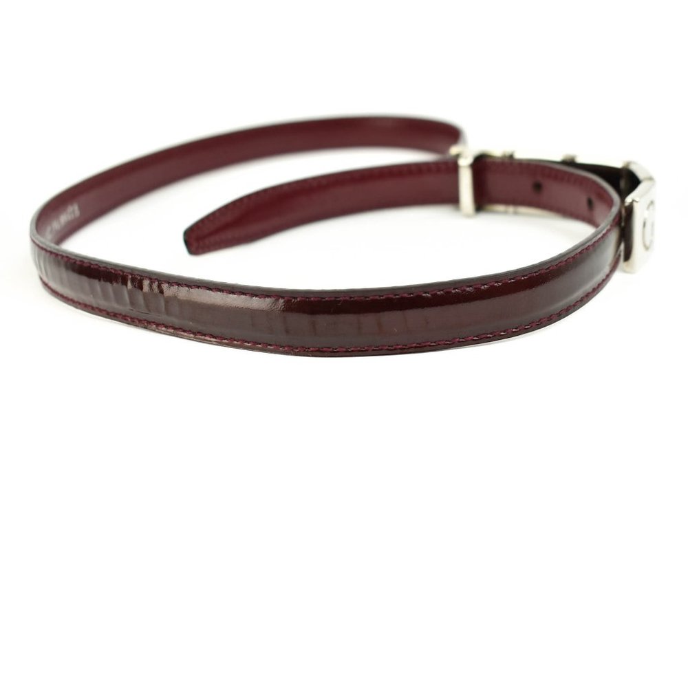 GUCCI: Burgundy, Patent Leather Logo Waist Belt px - Picture 3 of 7